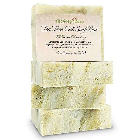 TEA TREE SOAP BAR - 4 Natural Tea Tree Oil Soap Bars for Face, Hand, Foot, Body Wash - Fights Acne, Itch, Body Odor. 4 Large 4.5 oz Bars, Handmade in USA with Non-GMO Ingredients
