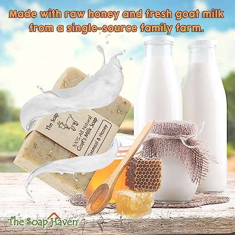 Oatmeal Soap - Pack of 4 Oatmeal & Honey, Goat Milk Soap Bars. All Natural, Unscented Soap - Wonderful for Sensitive Skin and Suitable for All Skin Types. SLS Free, NO Parabens. Handmade in USA.
