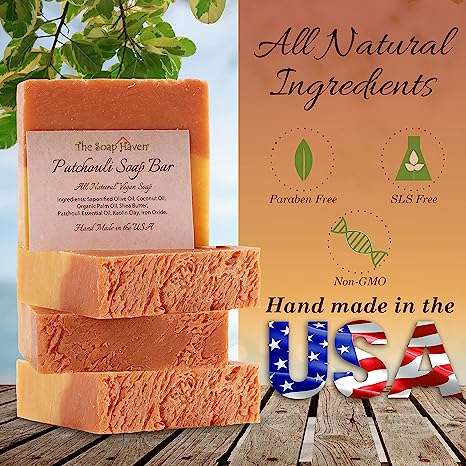 Patchouli Soap - 4 Large 4.5 oz Bars. Handmade in USA with 100% Natural, Non-GMO ingredients